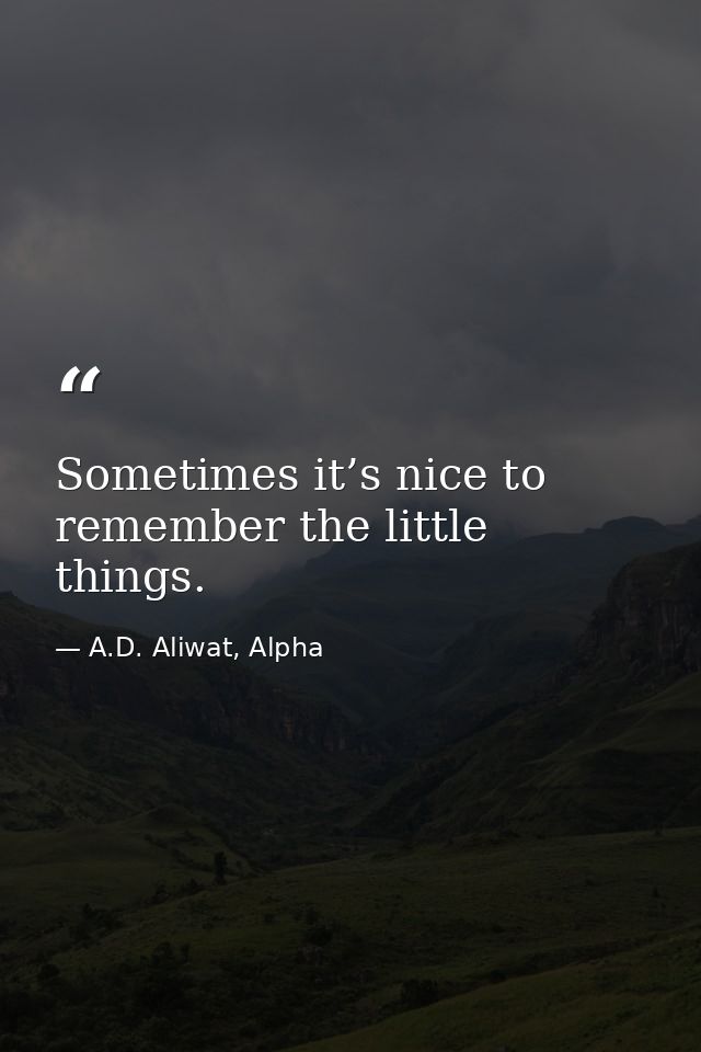 Sometimes it’s nice to remember the little things. — A.D. Aliwat, Alpha