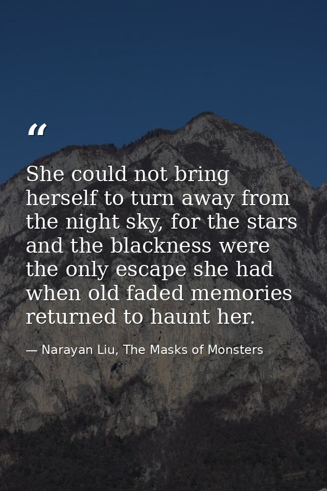 She could not bring herself to turn away from the night sky, for the stars and the blackness were the only escape she ha — Narayan Liu, The Masks of Monsters