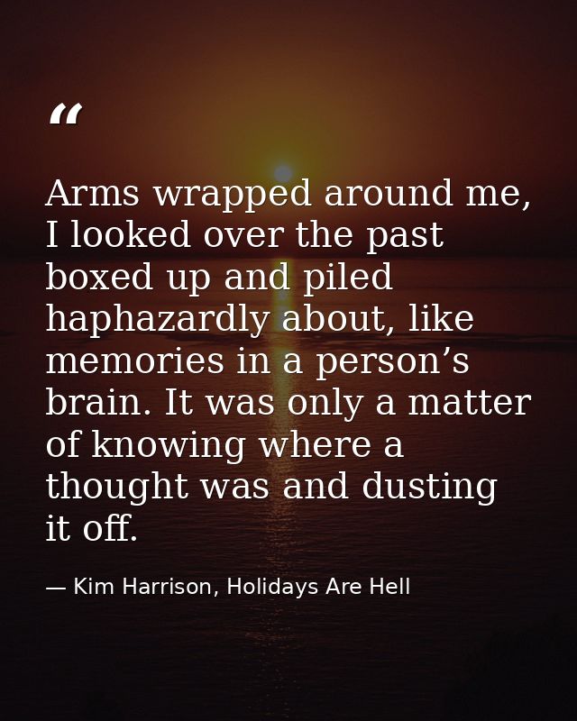 Arms wrapped around me, I looked over the past boxed up and piled haphazardly about, like memories in a person’s brain.  — Kim Harrison, Holidays Are Hell