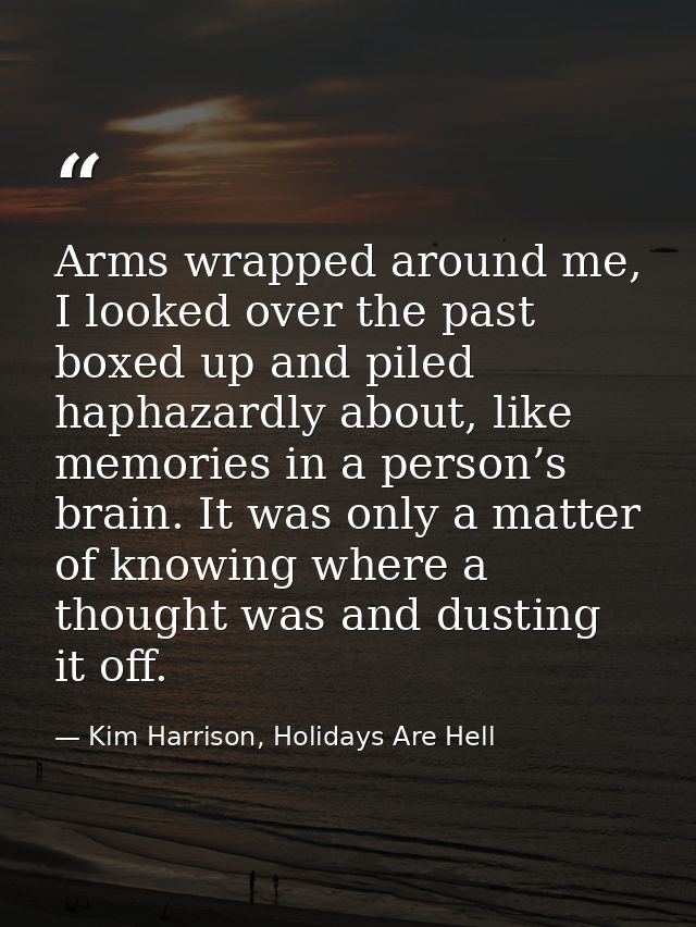 Arms wrapped around me, I looked over the past boxed up and piled haphazardly about, like memories in a person’s brain.  — Kim Harrison, Holidays Are Hell