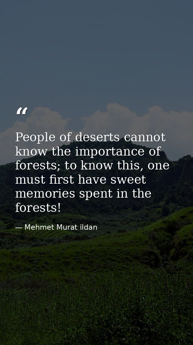 People of deserts cannot know the importance of forests; to know this, one must first have sweet memories spent in the f — Mehmet Murat ildan