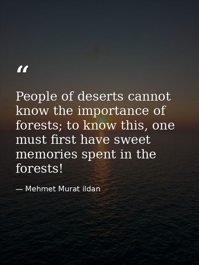 People of deserts cannot know the importance of forests; to know this, one must first have sweet memories spent in the f — Mehmet Murat ildan