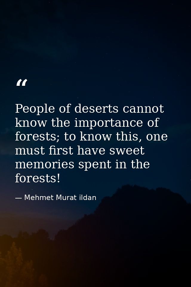 People of deserts cannot know the importance of forests; to know this, one must first have sweet memories spent in the f — Mehmet Murat ildan