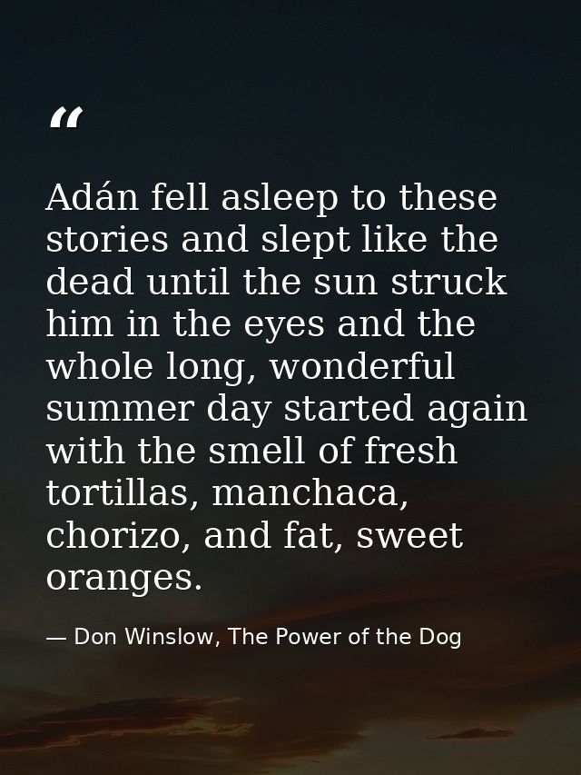 Adán fell asleep to these stories and slept like the dead until the sun struck him in the eyes and the whole long, wonde — Don Winslow, The Power of the Dog