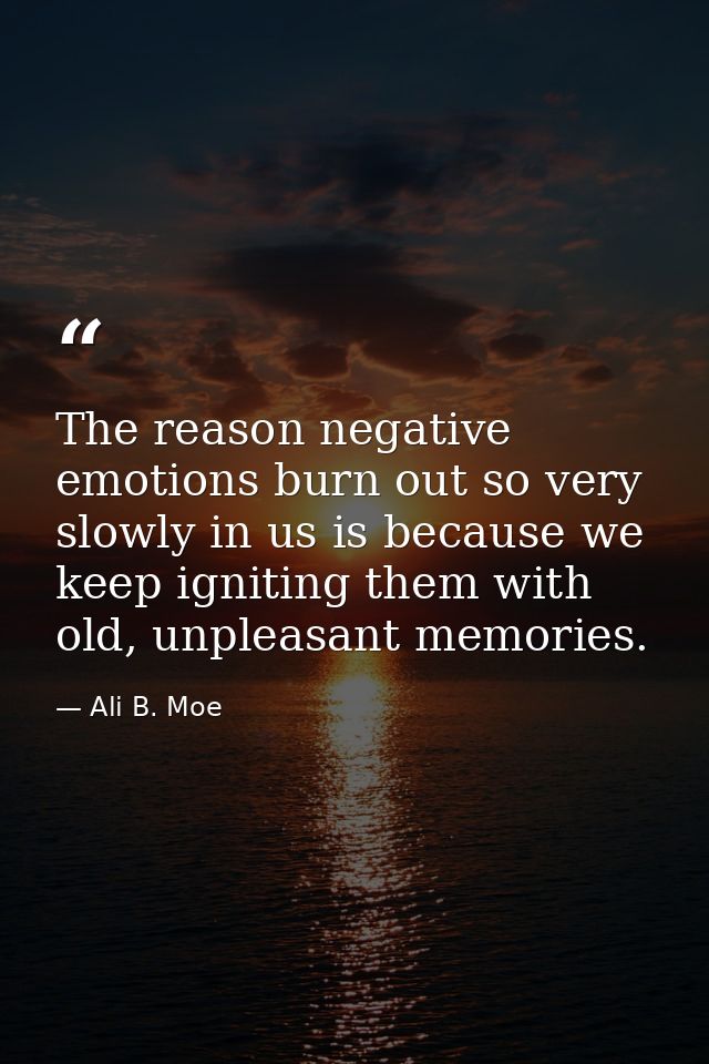 The reason negative emotions burn out so very slowly in us is because we keep igniting them with old, unpleasant memorie — Ali B. Moe