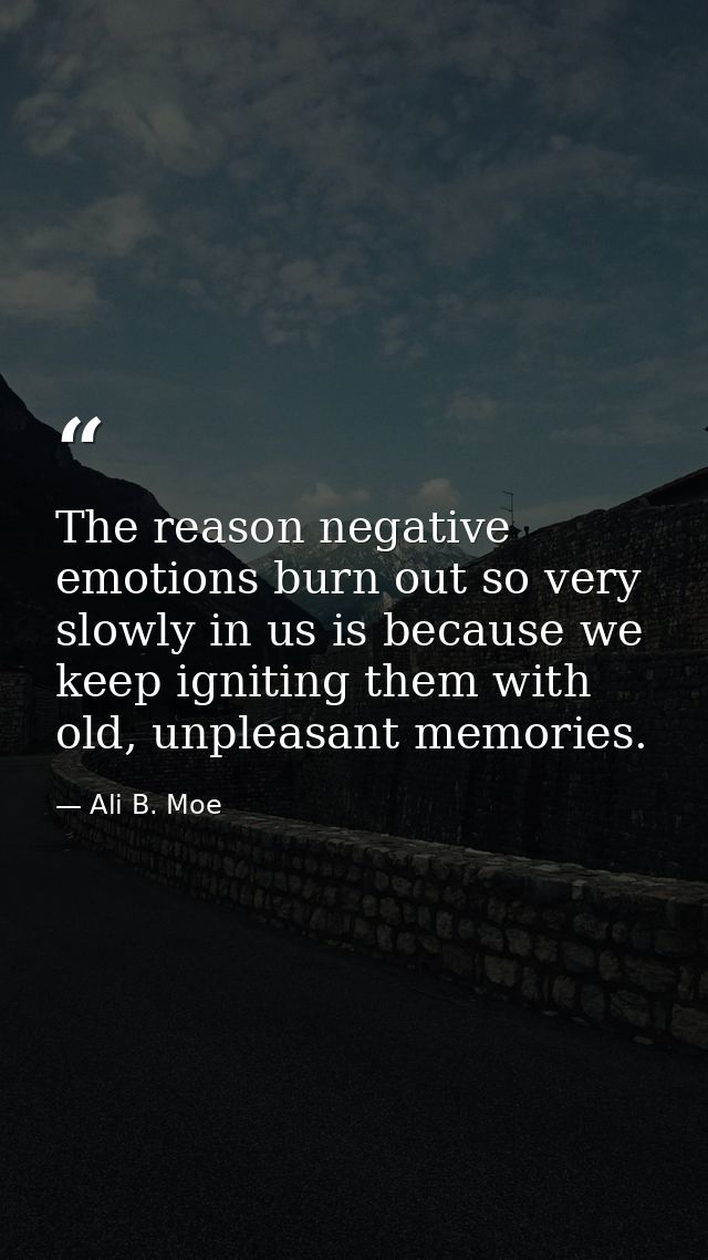 The reason negative emotions burn out so very slowly in us is because we keep igniting them with old, unpleasant memorie — Ali B. Moe