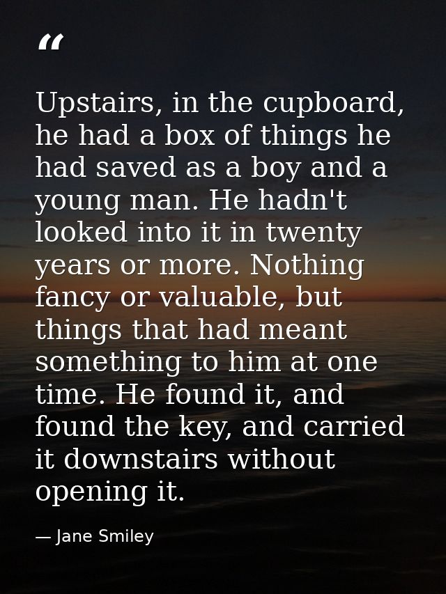 Upstairs, in the cupboard, he had a box of things he had saved as a boy and a young man. He hadn't looked into it in twe — Jane Smiley