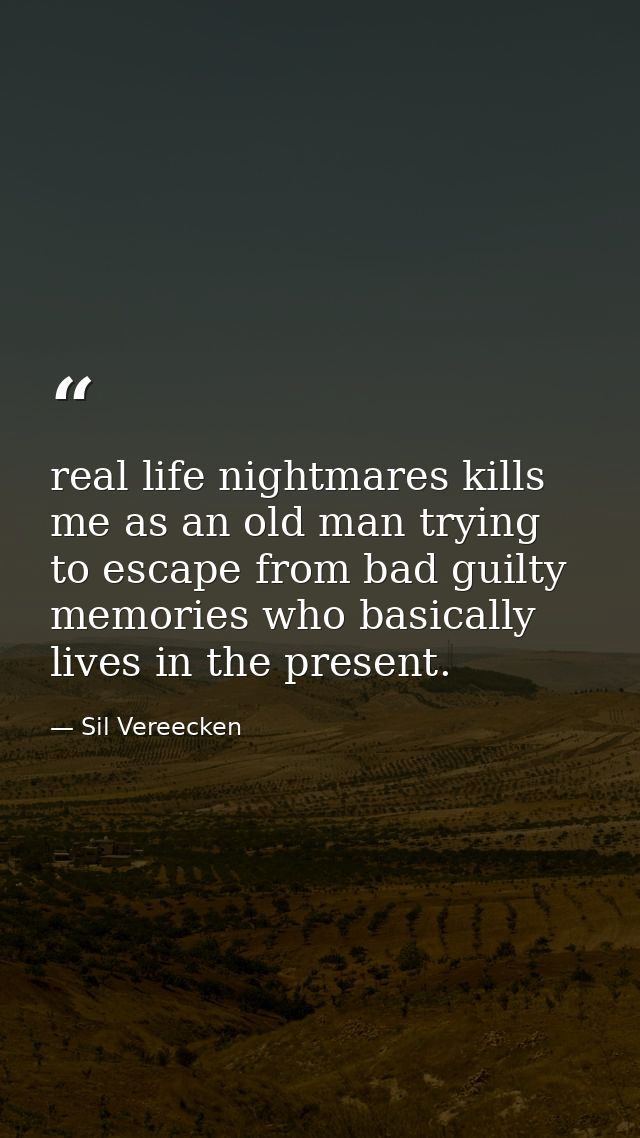 real life nightmares kills me as an old man trying to escape from bad guilty memories who basically lives in the present — Sil Vereecken