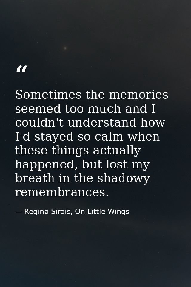 Sometimes the memories seemed too much and I couldn't understand how I'd stayed so calm when these things actually happe — Regina Sirois, On Little Wings