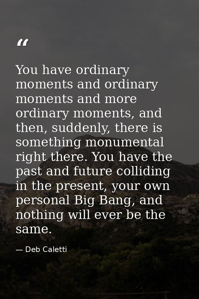 You have ordinary moments and ordinary moments and more ordinary moments, and then, suddenly, there is something monumen — Deb Caletti