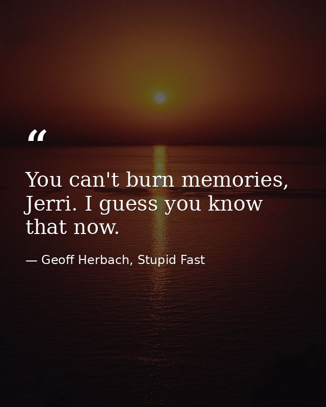 You can't burn memories, Jerri. I guess you know that now. — Geoff Herbach, Stupid Fast