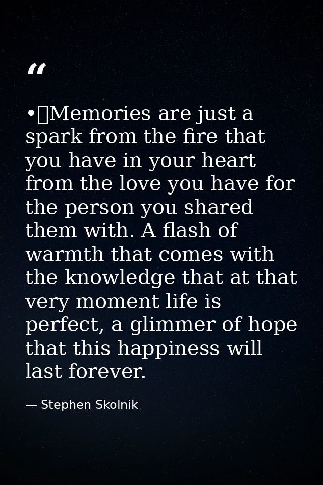 •	Memories are just a spark from the fire that you have in your heart from the love you have for the person you shared t — Stephen Skolnik