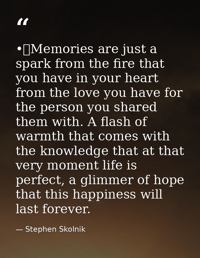 •	Memories are just a spark from the fire that you have in your heart from the love you have for the person you shared t — Stephen Skolnik