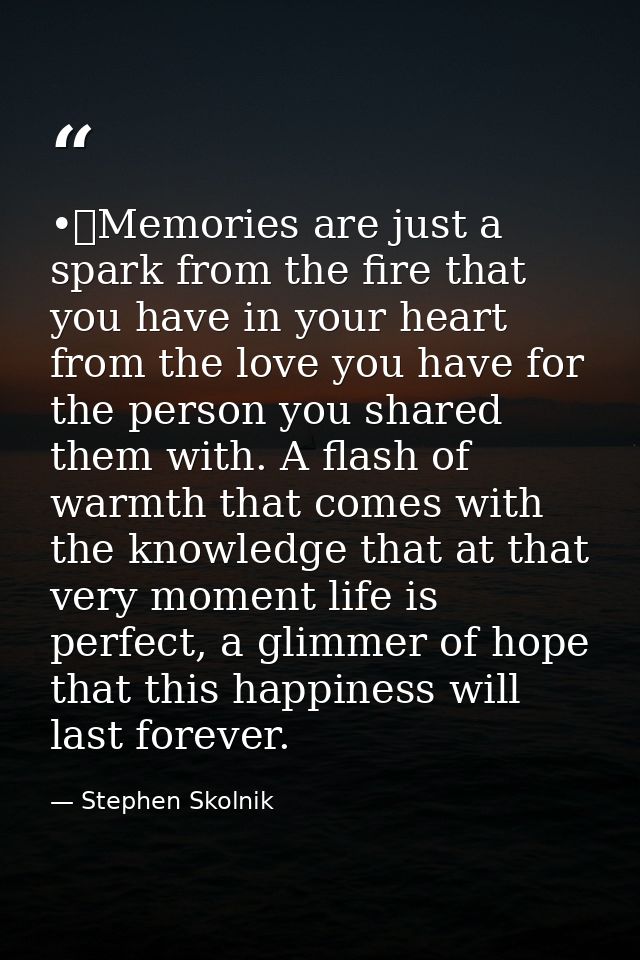 •	Memories are just a spark from the fire that you have in your heart from the love you have for the person you shared t — Stephen Skolnik