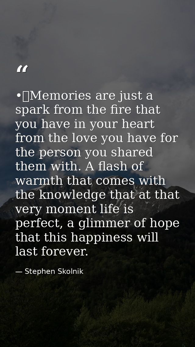 •	Memories are just a spark from the fire that you have in your heart from the love you have for the person you shared t — Stephen Skolnik
