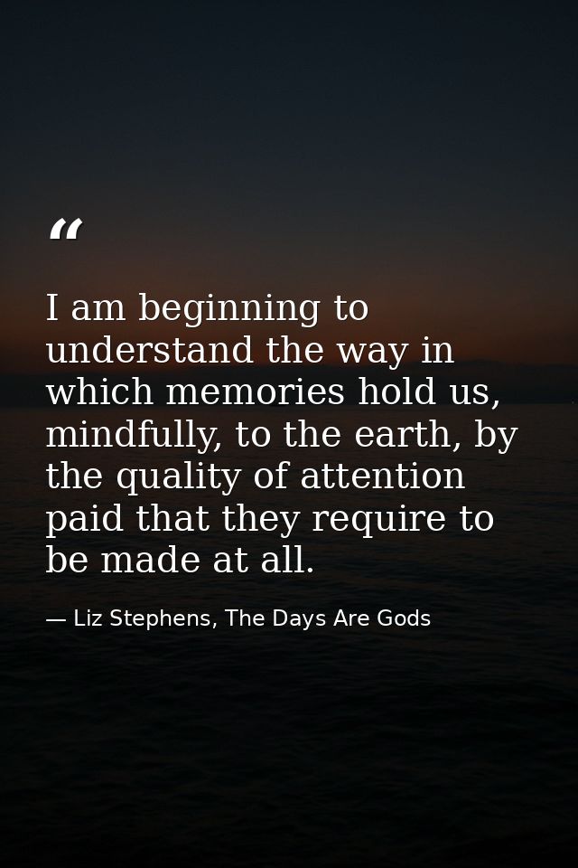 I am beginning to understand the way in which memories hold us, mindfully, to the earth, by the quality of attention pai — Liz Stephens, The Days Are Gods