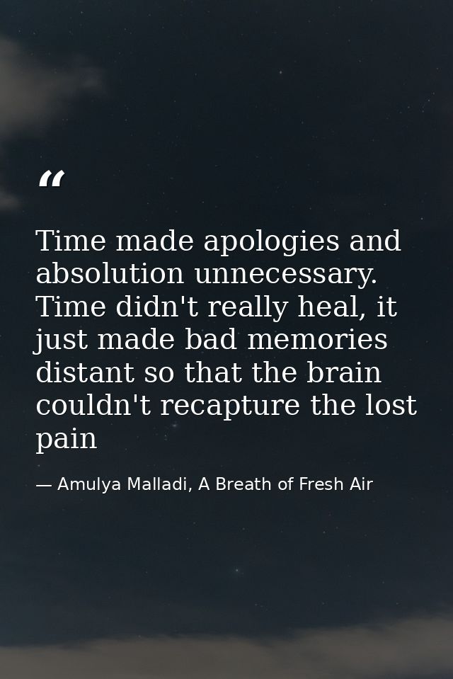 Time made apologies and absolution unnecessary. Time didn't really heal, it just made bad memories distant so that the b — Amulya Malladi, A Breath of Fresh Air