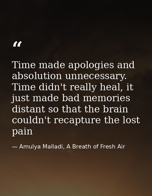 Time made apologies and absolution unnecessary. Time didn't really heal, it just made bad memories distant so that the b — Amulya Malladi, A Breath of Fresh Air