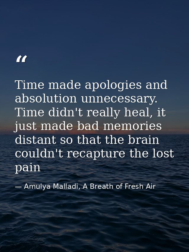 Time made apologies and absolution unnecessary. Time didn't really heal, it just made bad memories distant so that the b — Amulya Malladi, A Breath of Fresh Air