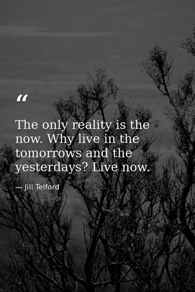 The only reality is the now. Why live in the tomorrows and the yesterdays? Live now. — Jill Telford