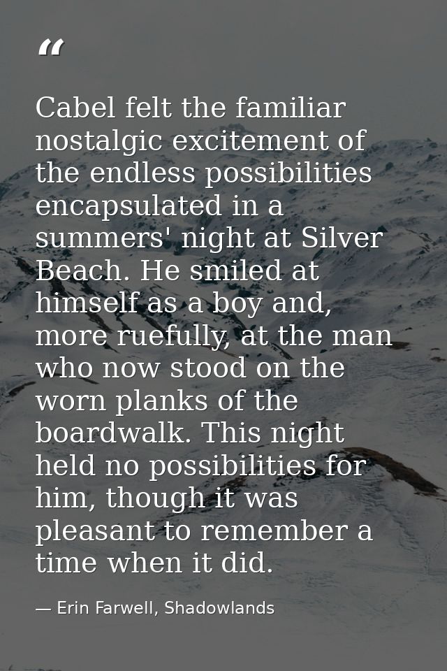 Cabel felt the familiar nostalgic excitement of the endless possibilities encapsulated in a summers' night at Silver Bea — Erin Farwell, Shadowlands