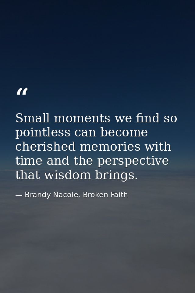 Small moments we find so pointless can become cherished memories with time and the perspective that wisdom brings. — Brandy Nacole, Broken Faith