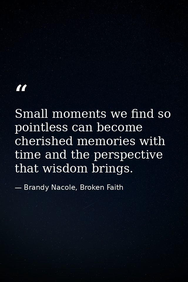 Small moments we find so pointless can become cherished memories with time and the perspective that wisdom brings. — Brandy Nacole, Broken Faith