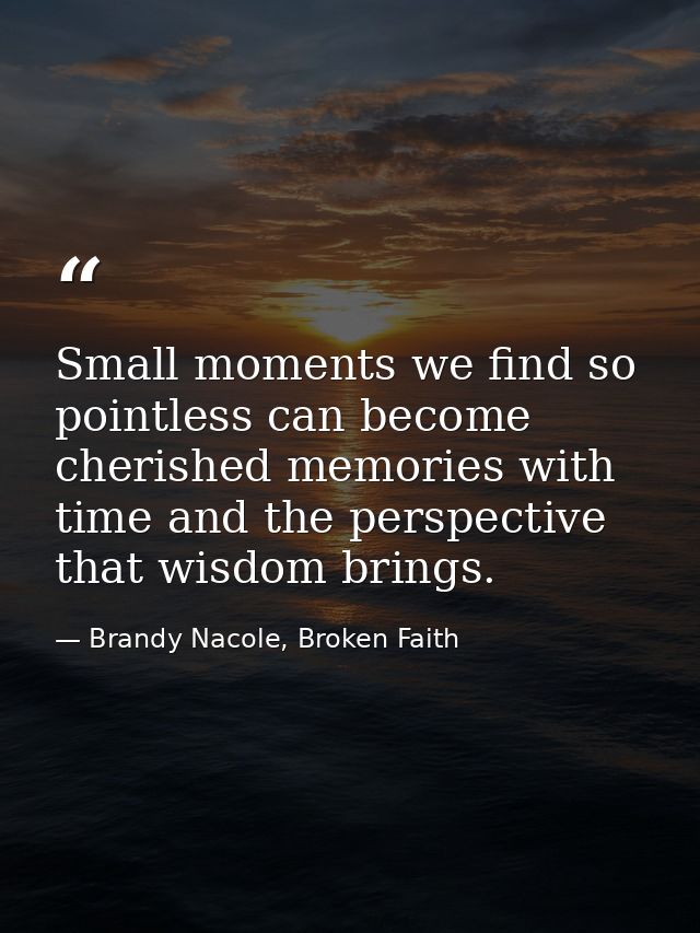 Small moments we find so pointless can become cherished memories with time and the perspective that wisdom brings. — Brandy Nacole, Broken Faith