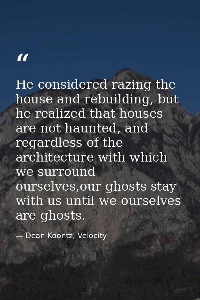 He considered razing the house and rebuilding, but he realized that houses are not haunted, and regardless of the archit — Dean Koontz, Velocity