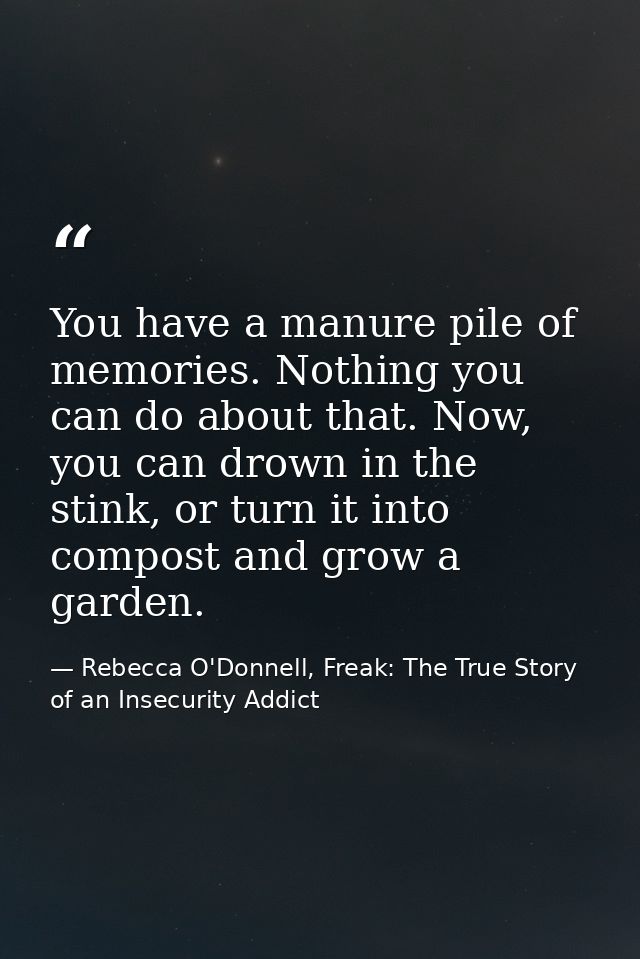 You have a manure pile of memories. Nothing you can do about that. Now, you can drown in the stink, or turn it into comp — Rebecca O'Donnell, Freak: The True Story of an Insecurity Addict