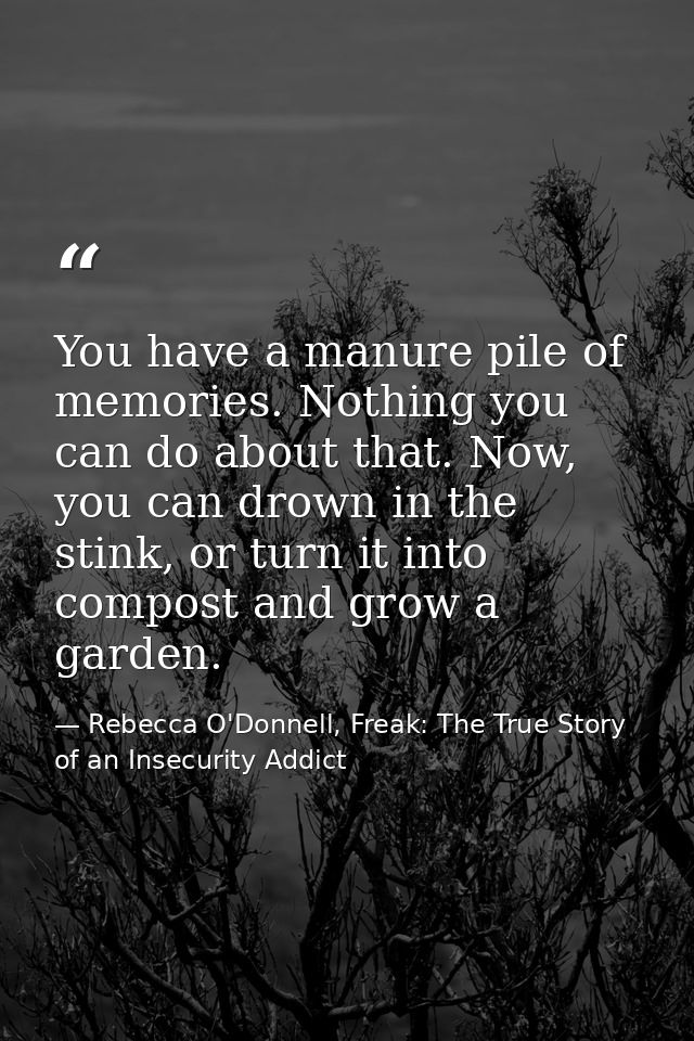 You have a manure pile of memories. Nothing you can do about that. Now, you can drown in the stink, or turn it into comp — Rebecca O'Donnell, Freak: The True Story of an Insecurity Addict