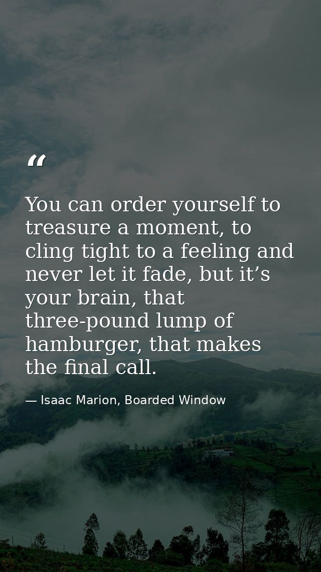 You can order yourself to treasure a moment, to cling tight to a feeling and never let it fade, but it’s your brain, tha — Isaac Marion, Boarded Window