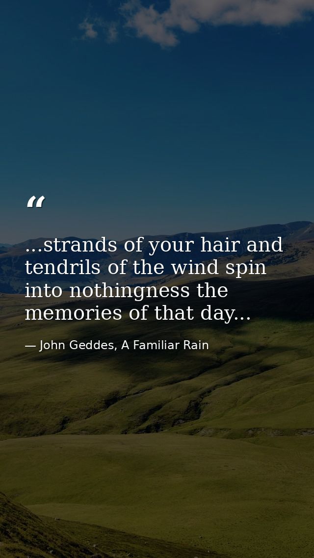 ...strands of your hair and tendrils of the wind spin into nothingness the memories of that day... — John Geddes, A Familiar Rain