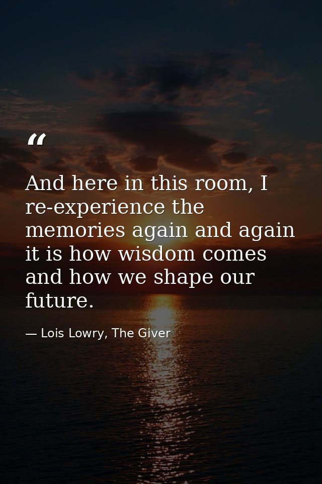 And here in this room, I re-experience the memories again and again it is how wisdom comes and how we shape our future. — Lois Lowry, The Giver