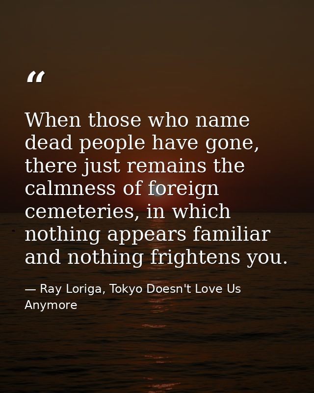 When those who name dead people have gone, there just remains the calmness of foreign cemeteries, in which nothing appea — Ray Loriga, Tokyo Doesn't Love Us Anymore