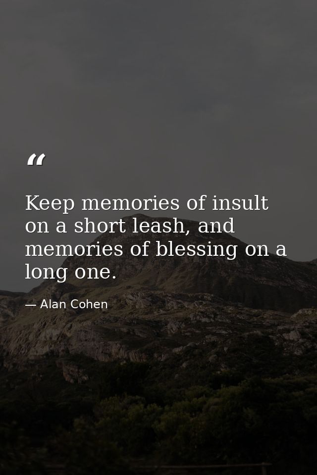 Keep memories of insult on a short leash, and memories of blessing on a long one. — Alan Cohen