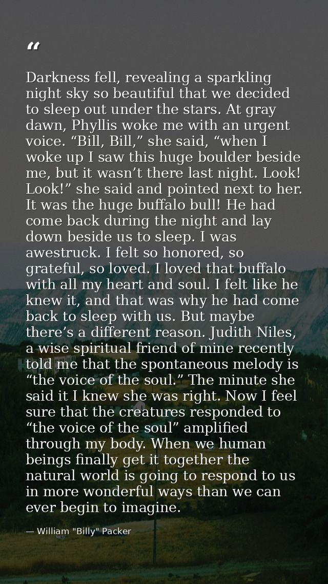 Darkness fell, revealing a sparkling night sky so beautiful that we decided to sleep out under the stars. At gray dawn,  — William "Billy" Packer