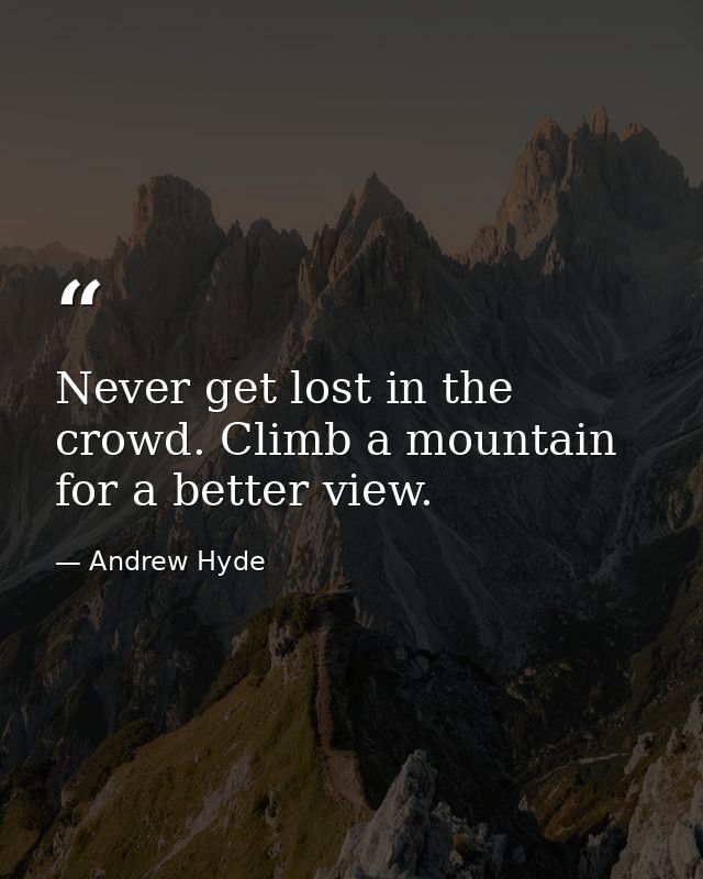 Never get lost in the crowd. Climb a mountain for a better view. — Andrew Hyde