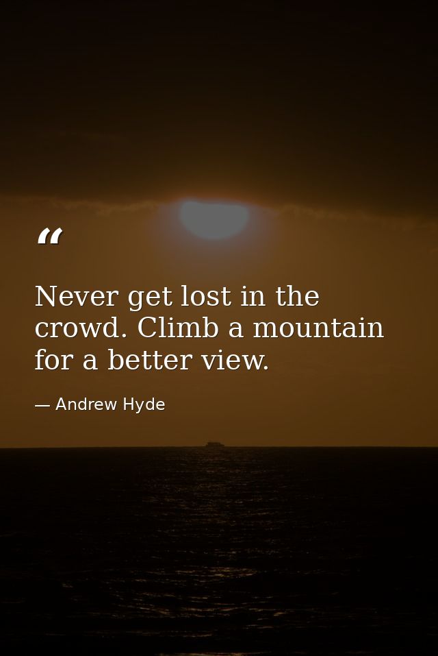 Never get lost in the crowd. Climb a mountain for a better view. — Andrew Hyde