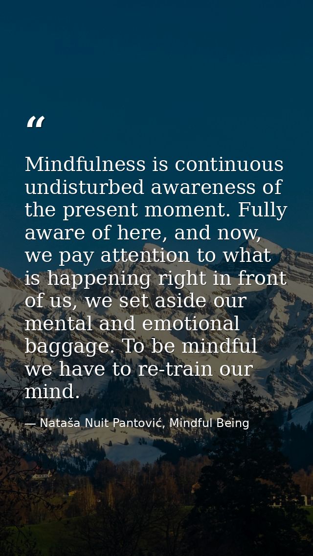 Mindfulness is continuous undisturbed awareness of the present moment. Fully aware of here, and now, we pay attention to — Nataša Nuit Pantović, Mindful Being