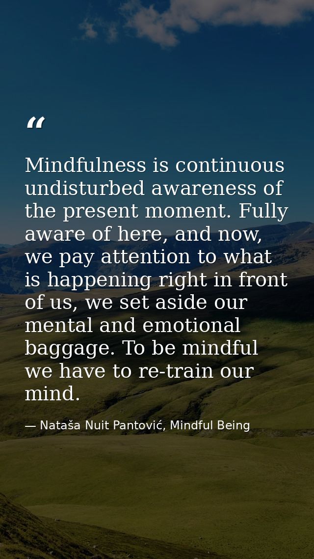 Mindfulness is continuous undisturbed awareness of the present moment. Fully aware of here, and now, we pay attention to — Nataša Nuit Pantović, Mindful Being