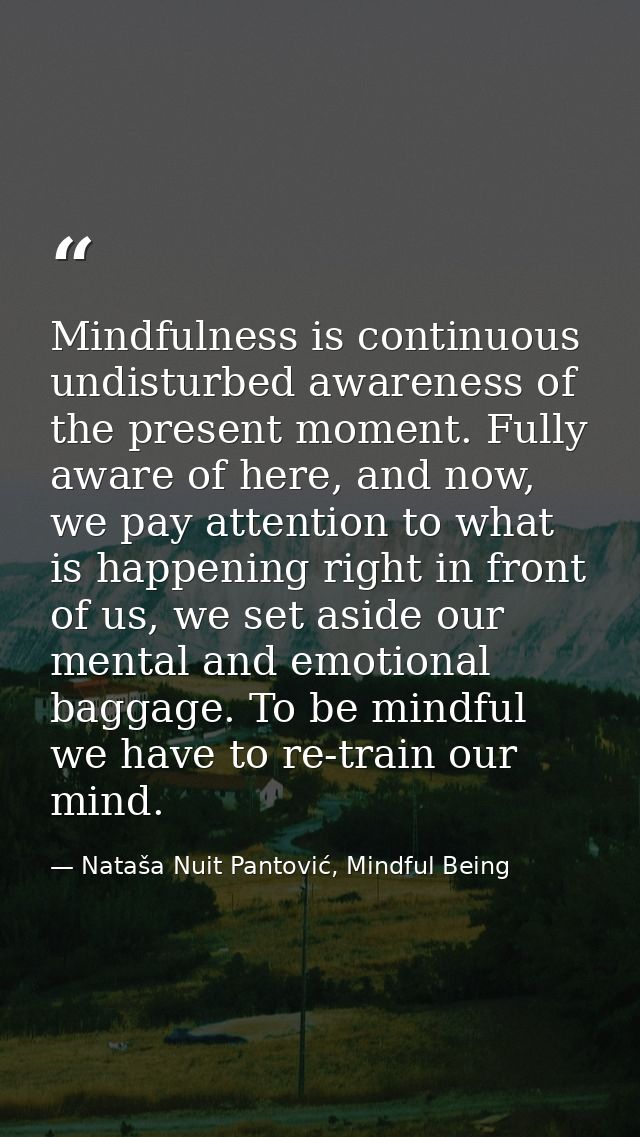 Mindfulness is continuous undisturbed awareness of the present moment. Fully aware of here, and now, we pay attention to — Nataša Nuit Pantović, Mindful Being
