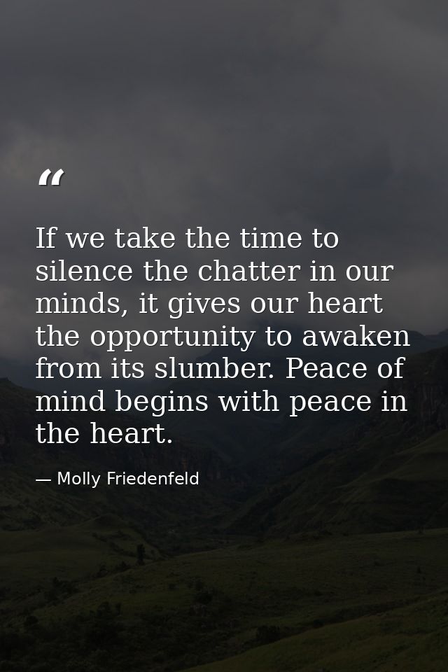 If we take the time to silence the chatter in our minds, it gives our heart the opportunity to awaken from its slumber.  — Molly Friedenfeld