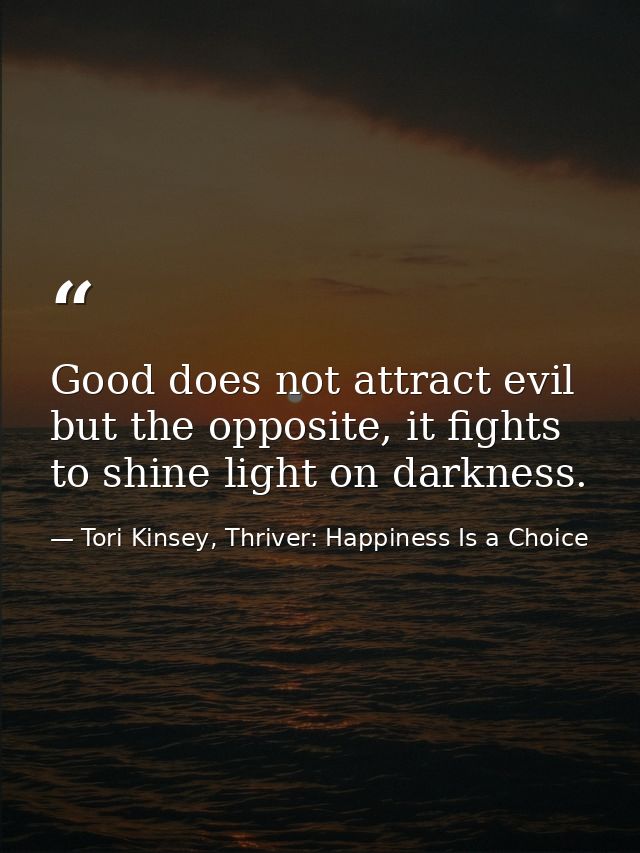 Good does not attract evil but the opposite, it fights to shine light on darkness. — Tori Kinsey, Thriver: Happiness Is a Choice
