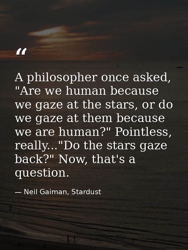 A philosopher once asked, "Are we human because we gaze at the stars, or do we gaze at them because we are human?" Point — Neil Gaiman, Stardust