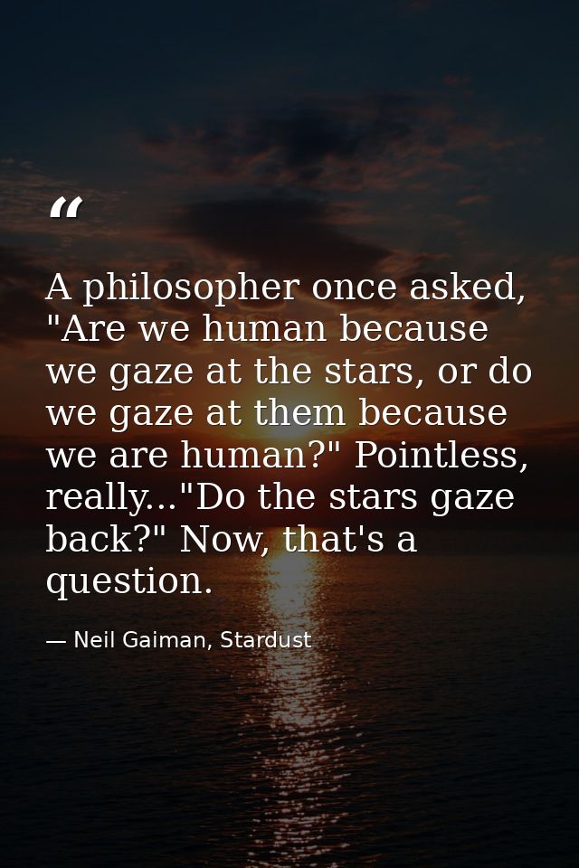 A philosopher once asked, "Are we human because we gaze at the stars, or do we gaze at them because we are human?" Point — Neil Gaiman, Stardust
