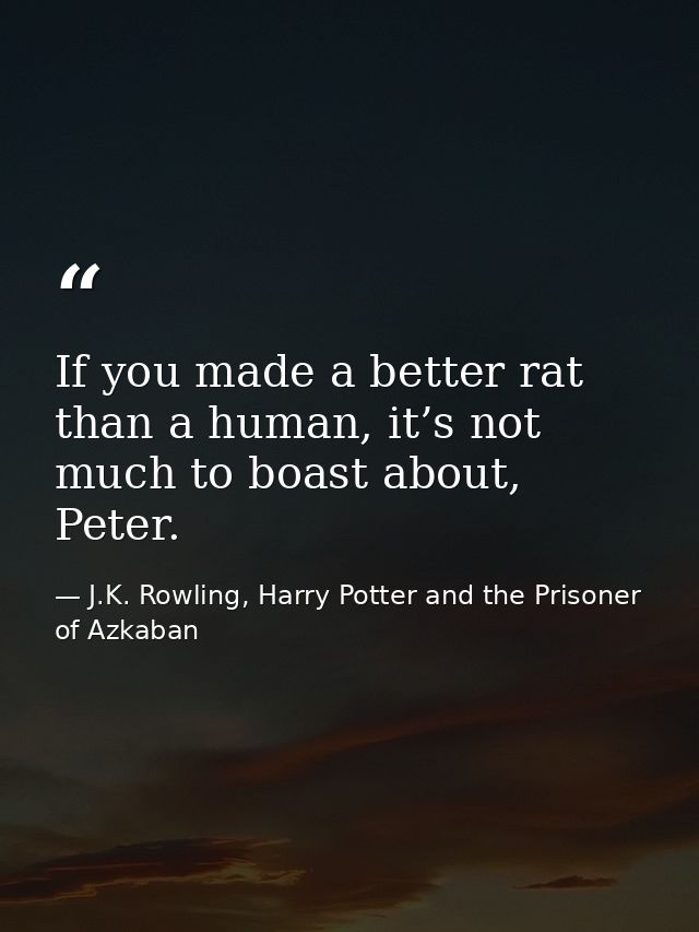 If you made a better rat than a human, it’s not much to boast about, Peter. — J.K. Rowling, Harry Potter and the Prisoner of Azkaban