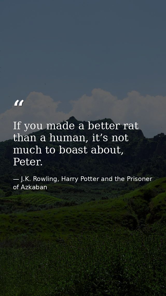 If you made a better rat than a human, it’s not much to boast about, Peter. — J.K. Rowling, Harry Potter and the Prisoner of Azkaban