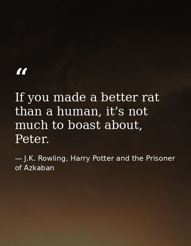 If you made a better rat than a human, it’s not much to boast about, Peter. — J.K. Rowling, Harry Potter and the Prisoner of Azkaban