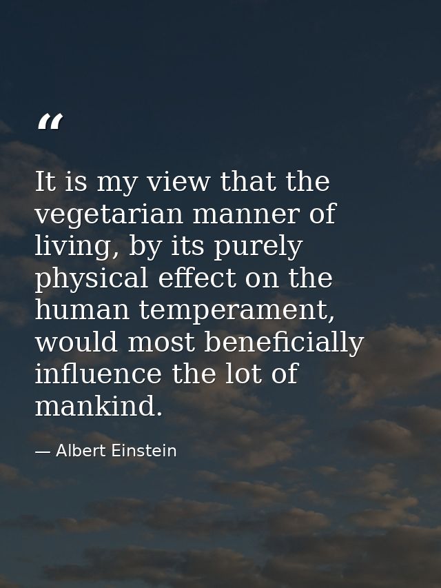 It is my view that the vegetarian manner of living, by its purely physical effect on the human temperament, would most b — Albert Einstein